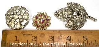 Three (3) Vintage Rhinestone Brooches Including One Made by Weiss