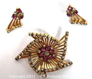 Vintage Three (3) Piece M&S for Phyllis Originals Jewelry Set Including Brooch and Screw Back  Earrings Set in 12kt Gold Filled 