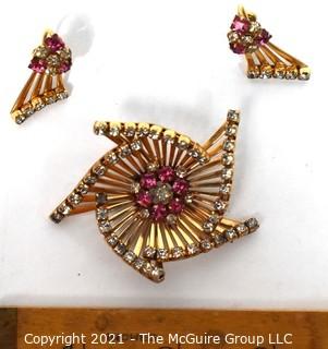 Vintage Three (3) Piece M&S for Phyllis Originals Jewelry Set Including Brooch and Screw Back  Earrings Set in 12kt Gold Filled 