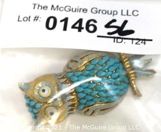 Vintage Florenza Costume Enamel Painted Owl Brooch with Googly Eyes.