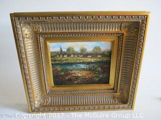 Framed original landscape painting on canvas; 16 x 18" 