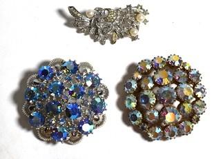 Three (3) Vintage Rhinestone Brooches Including One Made by Coro.