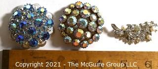 Three (3) Vintage Rhinestone Brooches Including One Made by Coro.