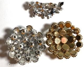 Three (3) Vintage Rhinestone Brooches Including One Made by Coro.