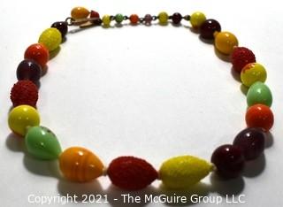 Vintage Mid Century Hand Blown Fruit Salad Glass Bead Necklace with Adjustible Clasp.  Measures 16" long.