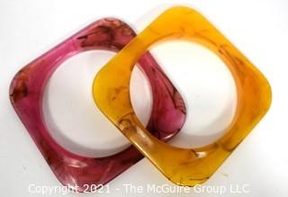 Pair of Vintage Bakelite Square Bangle Bracelets in Butterscotch Apple Juice and Pink .