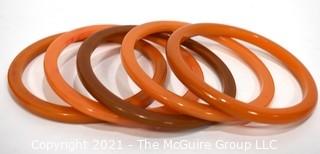 Set of Five (5) Vintage Butterscotch Carmel Bakelite Bangle Bracelets