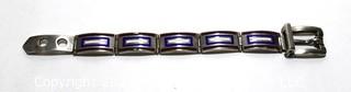 Vintage 1970's Maroon, Navy & White Enamel on Sterling Silver Hinged Buckle Bangle Bracelet, Made in Italy. Weighs 88g 