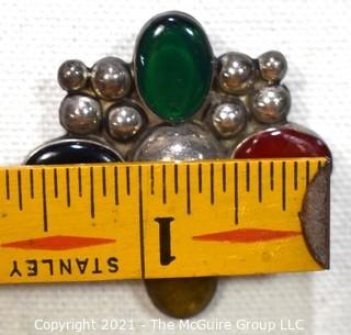 Vintage Mexico Taxco Sterling Silver with Cabochon Gem Stones Brooch or Pin. Weighs 16g