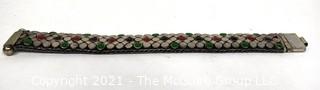 Vintage Unmarked Sterling Silver with Enamel Decoration Mesh Chain Mail Bracelet with Screw Pin Shackle Clasp. Weighs 75g