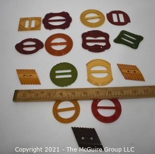 Collection of Vintage Bakelite Pull Through Buckles with Carved Decoration.