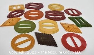 Collection of Vintage Bakelite Pull Through Buckles with Carved Decoration.