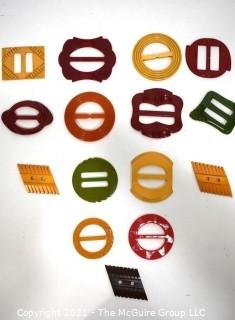 Collection of Vintage Bakelite Pull Through Buckles with Carved Decoration.