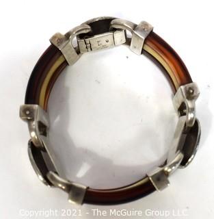 Vintage Root Beer and White Bakelite with Sterling Silver Link Bracelet. Weighs 54g