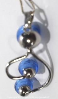 Sterling Silver Box Chain with Mounted Art Glass Blue Bead Pendant