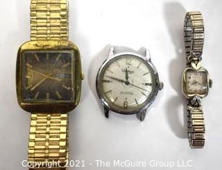 Three (3) Vintage Wrist Watches, Untested.  Includes Waltham & Hamilton.