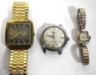 Three (3) Vintage Wrist Watches, Untested.  Includes Waltham & Hamilton.