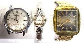 Three (3) Vintage Wrist Watches, Untested.  Includes Waltham & Hamilton.