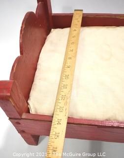 Antique Primitive Hand Made Red Painted Doll Bed.  Measures 24" x 14" x 13".