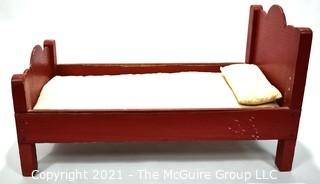 Antique Primitive Hand Made Red Painted Doll Bed.  Measures 24" x 14" x 13".