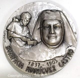 Vintage Pewter Medal in Case for the Beatification of Bonifacia Rodríguez Castro (1837/1905) in  Rome 2003.  Created by artist Cimarosti.