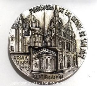 Vintage Pewter Medal in Case for the Beatification of Bonifacia Rodríguez Castro (1837/1905) in  Rome 2003.  Created by artist Cimarosti.