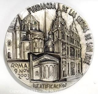 Vintage Pewter Medal in Case for the Beatification of Bonifacia Rodríguez Castro (1837/1905) in  Rome 2003.  Created by artist Cimarosti.