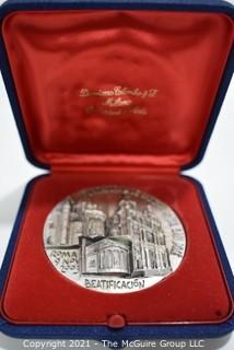 Vintage Pewter Medal in Case for the Beatification of Bonifacia Rodríguez Castro (1837/1905) in  Rome 2003.  Created by artist Cimarosti.