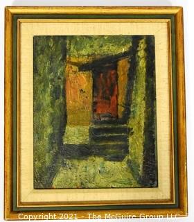 Framed Mid Century Modern Abstract Oil on Canvas Painting.  Unsigned.  Measures 14" x 12".