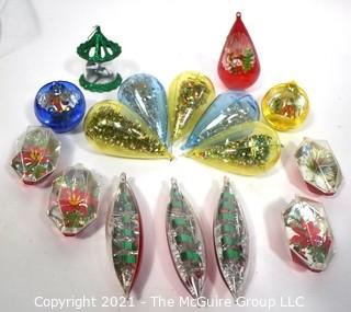 Collection of Jewel Brite Diorama Lantern Lucite Christmas Ornaments & One Twinkler Heat Spinner Ornament 