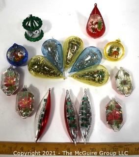 Collection of Jewel Brite Diorama Lantern Lucite Christmas Ornaments & One Twinkler Heat Spinner Ornament 