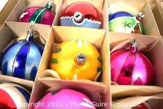 Two (2) Boxes of Vintage Hand Blown & Painted Glass Ornaments Made in Poland.