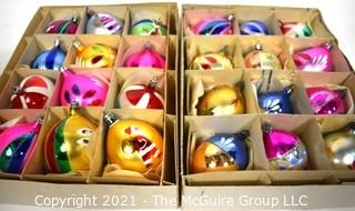 Two (2) Boxes of Vintage Hand Blown & Painted Glass Ornaments Made in Poland.