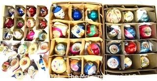 Three (3) Boxes of Vintage Hand Painted Mercury Glass Ornaments with Indents.