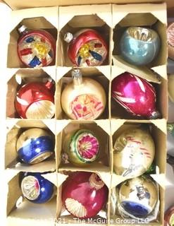 Three (3) Boxes of Vintage Hand Painted Mercury Glass Ornaments with Indents.