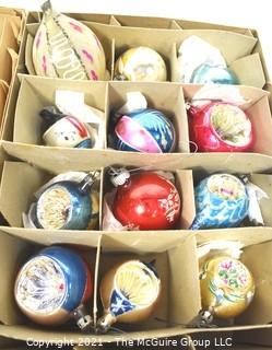 Three (3) Boxes of Vintage Hand Painted Mercury Glass Ornaments with Indents.