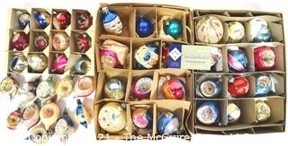 Three (3) Boxes of Vintage Hand Painted Mercury Glass Ornaments with Indents.