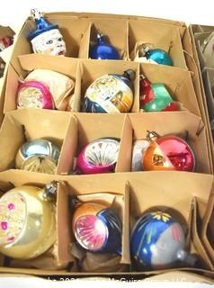 Three (3) Boxes of Vintage Hand Painted Mercury Glass Ornaments with Indents.