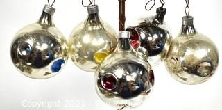 Set of Five (5) Silver with Bright Painted Dimples Christmas Ornaments in Box