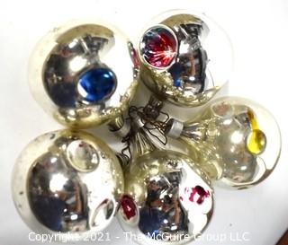 Set of Five (5) Silver with Bright Painted Dimples Christmas Ornaments in Box