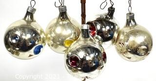 Set of Five (5) Silver with Bright Painted Dimples Christmas Ornaments in Box