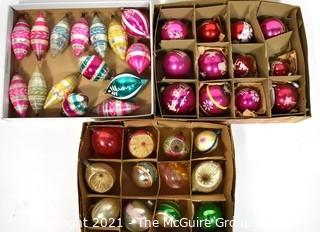 Three (3) Boxes of Vintage Hand Painted Poland Glass Ornaments..