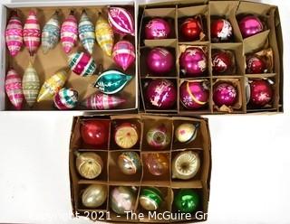 Three (3) Boxes of Vintage Hand Painted Poland Glass Ornaments..