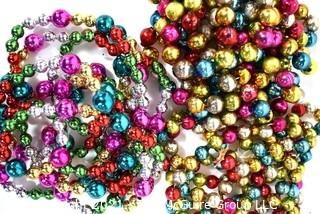 Three (3) Vintage Strands of Rainbow Bright Multi Color Mercury Glass Bead Christmas Garlands