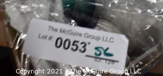 The McGuire Group LLC - Auction: #124 Vintage Jewelry, Mid Century  Bakelite, Barware, Vintage Christmas Ornaments, Art and More . . . ITEM:  Two (2) Hand Blown Glass Fishing Net Floats and Group of Vintage Marbles.