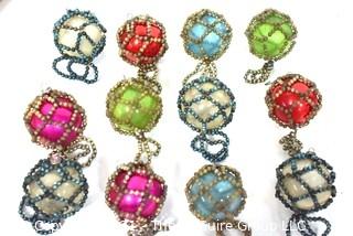 Twelve (12) Vintage Bead Netted Glass Ball Ornaments in Original Box. 