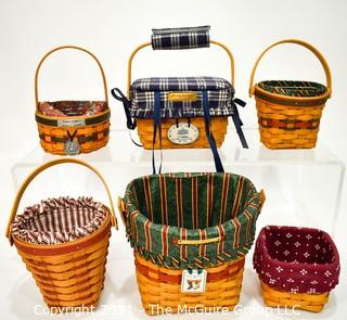 Collection of (6) Longaberger Baskets with Fabric Liners.  