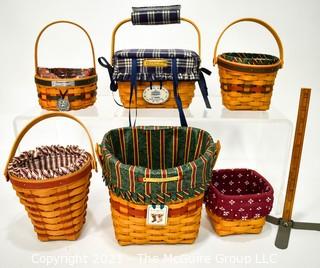 Collection of (6) Longaberger Baskets with Fabric Liners.  