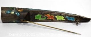 Antique Chinese Enamel Cloisonne Painted Finger Guard Mounted as Brooch.  3 1/2" long.