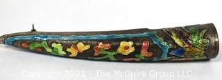 Antique Chinese Enamel Cloisonne Painted Finger Guard Mounted as Brooch.  3 1/2" long.